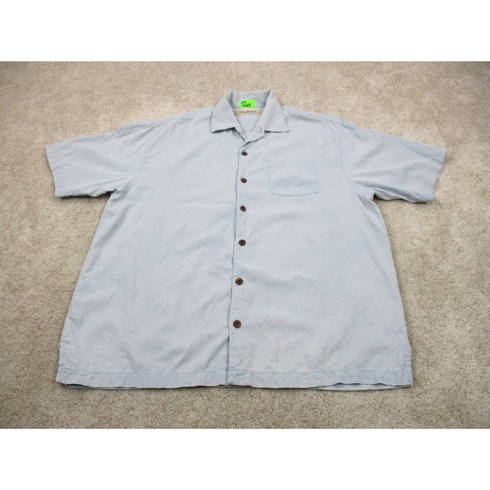 Tommy Bahama Shirt Men Extra Large Blue Floral Print Silk Camp Button Up *